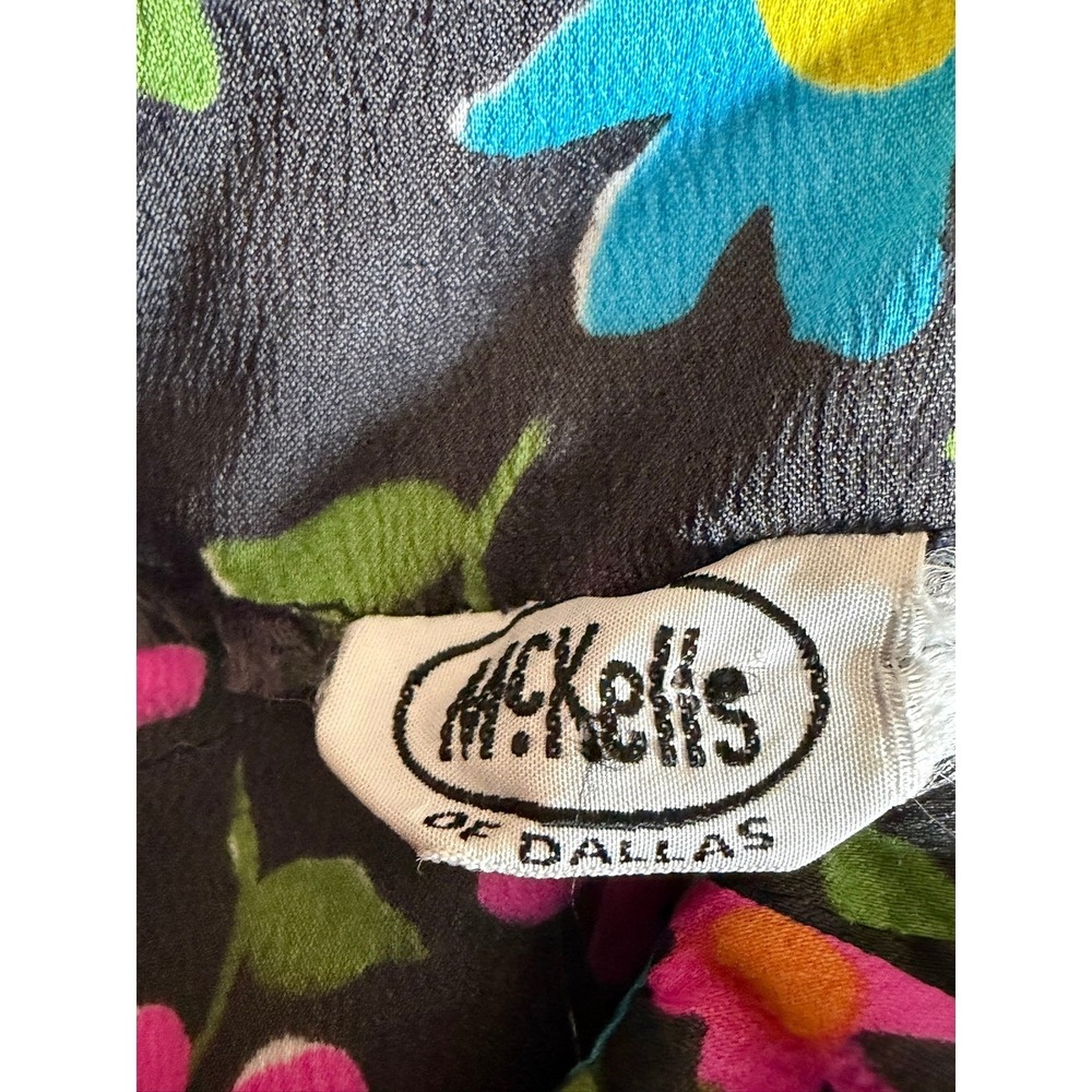 Vtg 60s McKells Dallas Black Daisy Psychedelic Wide Leg Jumpsuit Ruffle Collar S - Picture 5 of 8